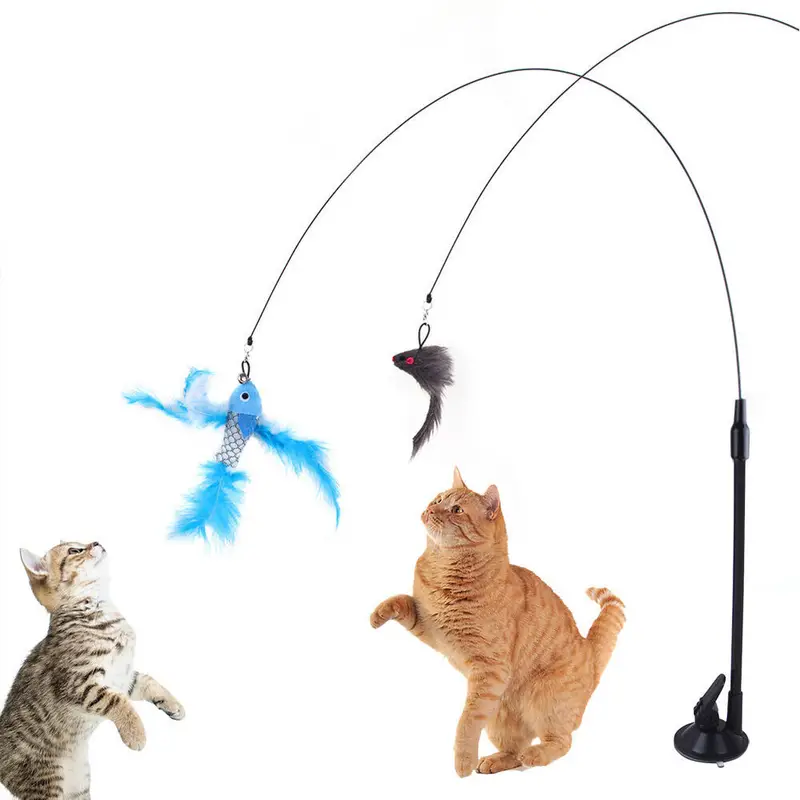 Cat Wand Toy For Indoor Cats, Cat Teasing Stick With Bell, Interactive Cats  Teaser Feather Stick Toy With Heavy Duty Suction Cup - Temu Belgium