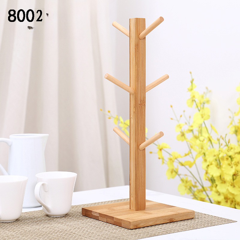 1pc Bamboo Drain Rack With 6 Claw Hanging Cup Holder Suitable For