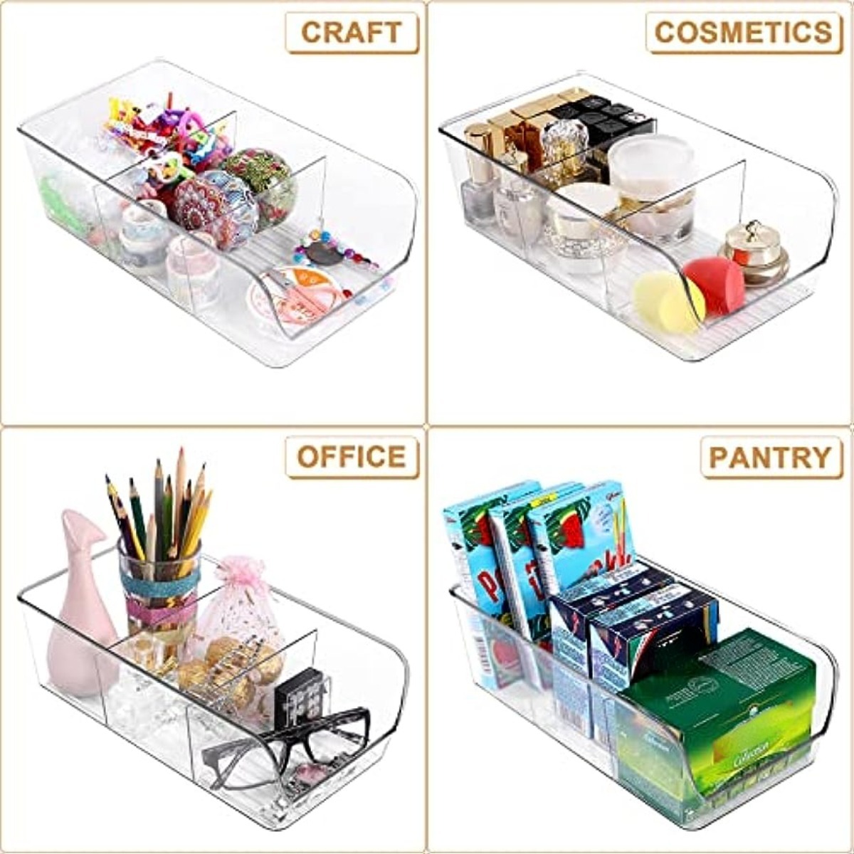 Plastic Pantry Organization And Storage Bins With Removable Dividers,  Multifunctional Snacks Storage Bins, For Kitchen Fridge, Countertop, Cabinet,  And Bedroom, Home Supplies - Temu