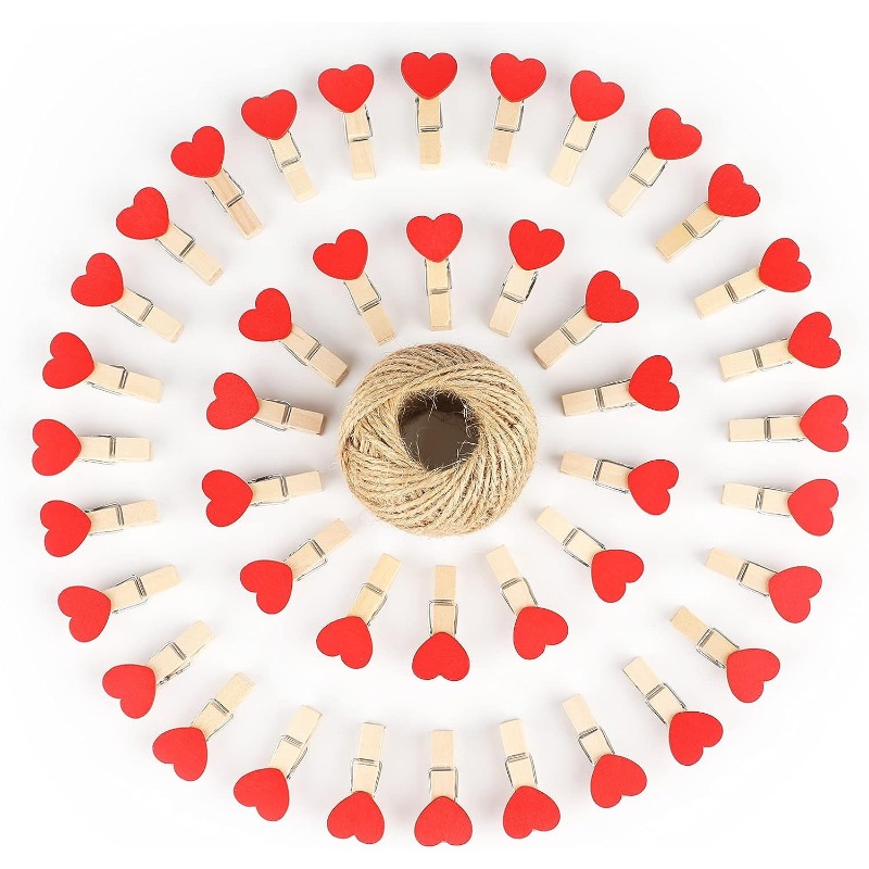 Home 50pcs Heart Clips Small Wooden Clothes Pin Craft Clips DIY