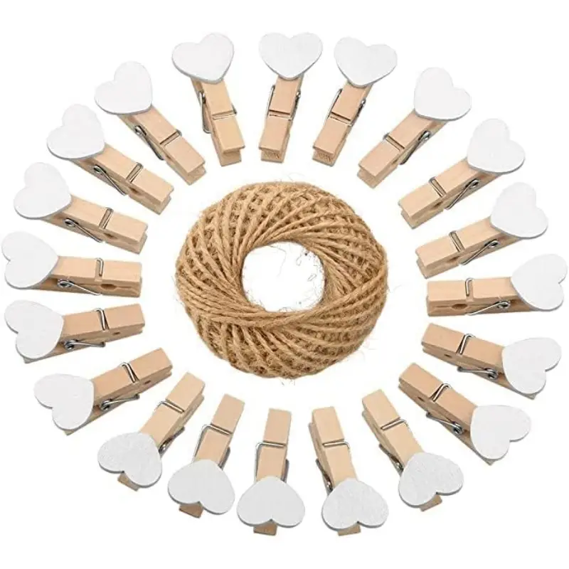Clothes Pins Mini Clothespins White - 100 PCS Wooden Small Clothespins for  Pictures with Jute Twine Tiny Photo Paper Clip, Ideal for Baby Shower