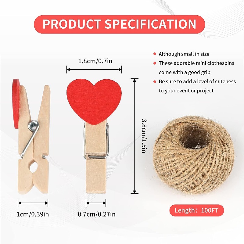 Mini Wooden Heart Clothespins Red Small Clothespins - Temu