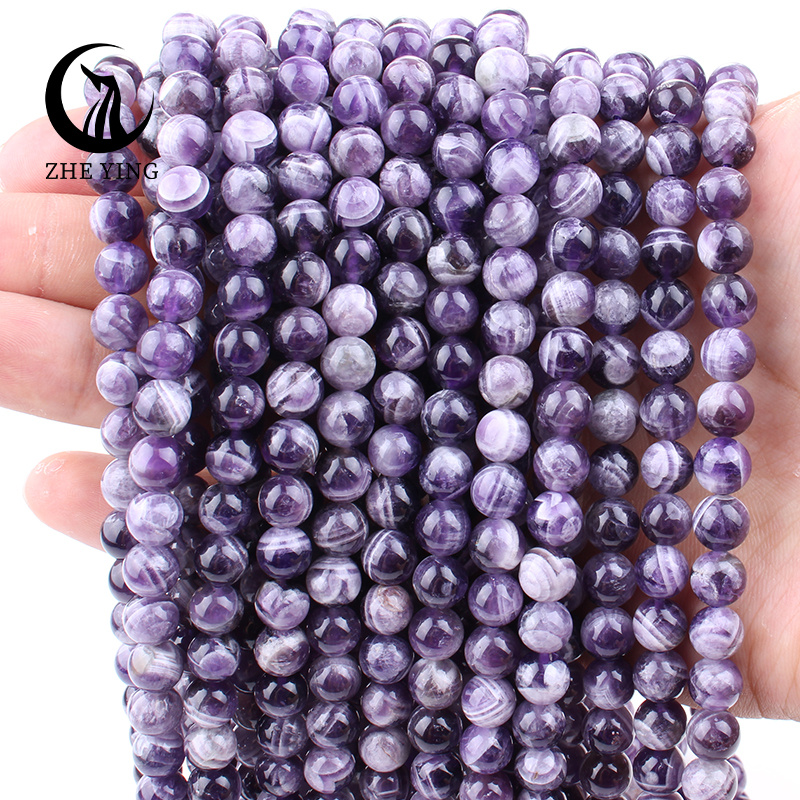 

6/8/10mm Round Natural Stone Beads Dream Amethyst Bracelet - Loose Gemstone Stone Round Beads For Jewelry Making