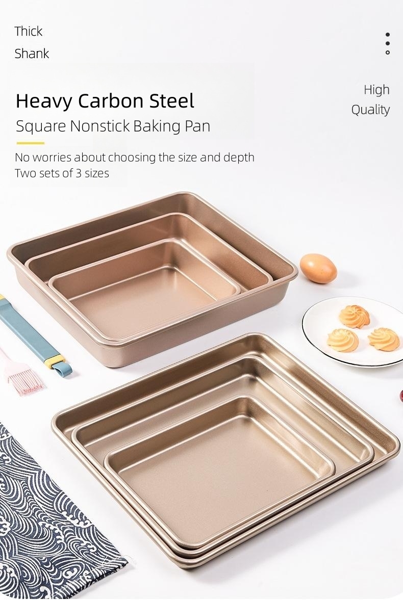 Deep Baking Pans Sets Nonstick,baking Sheets For Oven,bakeware Rectangular  Cake Pan Set,gold