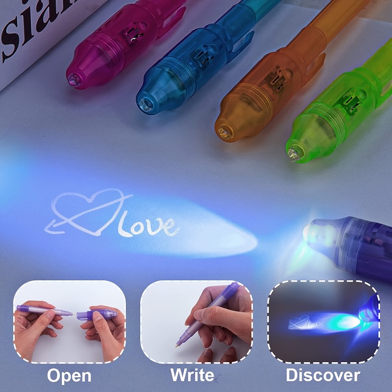 6 UV Spy Pens Invisible Ink UV Light Secret UV Light Pen Messages Kids  Party Bag
