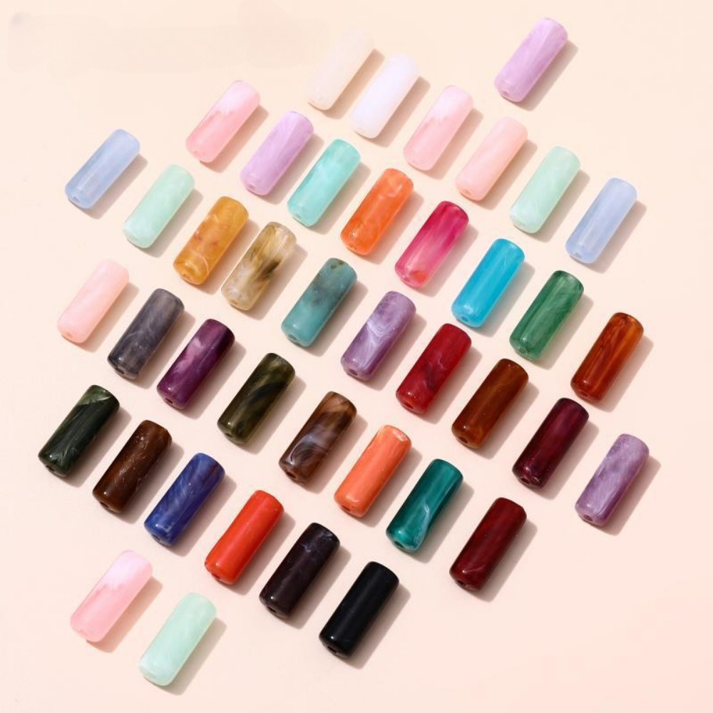 

20/50pcs Colorful Cylinder Acrylic Loose Beads For Diy Jewelry Accessories