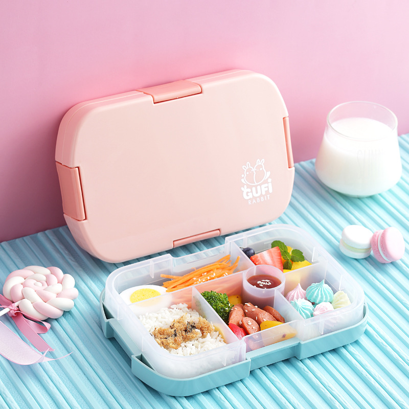 Four Grid Cute Bento Lunch Box Kawaii Rectangular Leakproof Plastic Anime  Microw