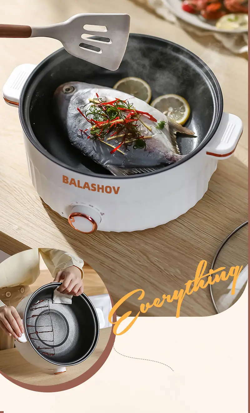 1 5l 3l electric hot pot portable electric skillet with nonstick coating over heating and boil dry protection for stir fry steak for rv travel home details 11