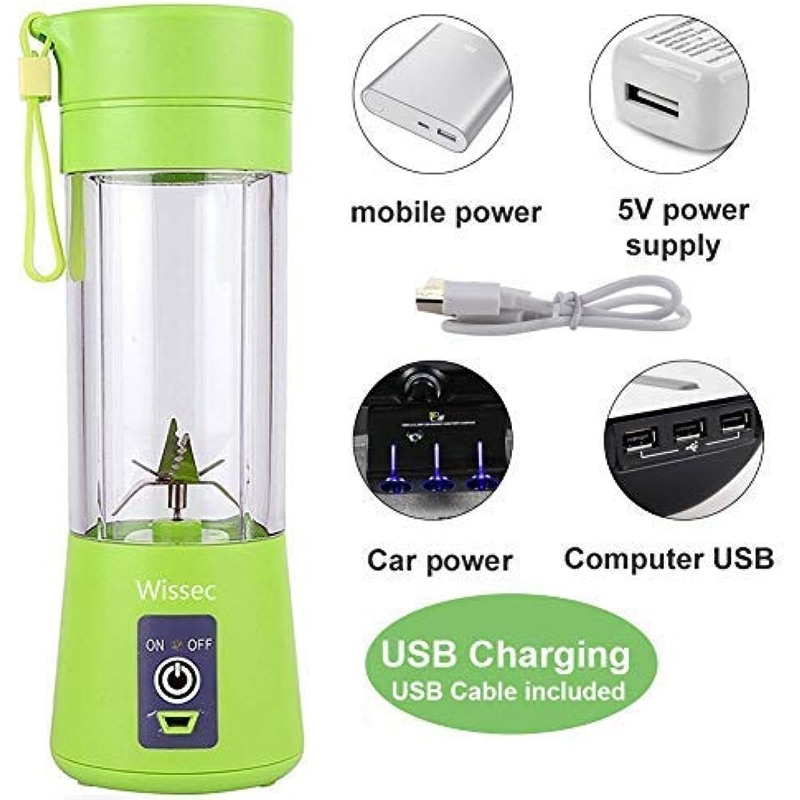 12.85oz Portable Blender, 2000mAhPersonal Mini Blender Shakes Smoothies Ice  Jucier Cup USB Rechargeable Strong Power Six Blades Mixer