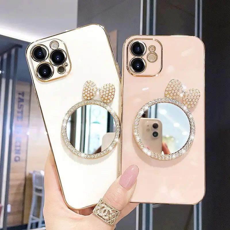 Luxury Rhinestone Mirror Phone Case With Makeup Mirror Full Cover