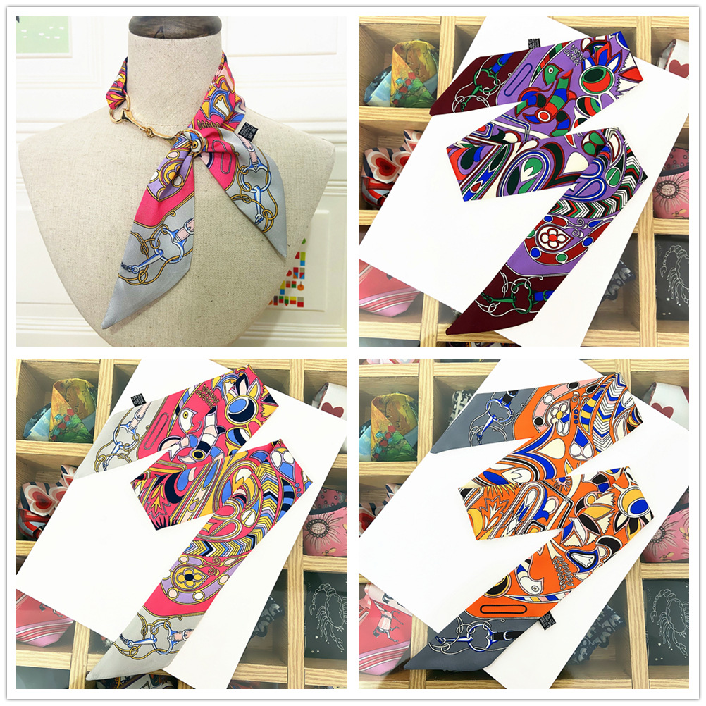 New Silk New Small Women Fashion Scarf Hair Bag Handle Decoration Tie  Multifunction Hand Ribbon Printed Streamers