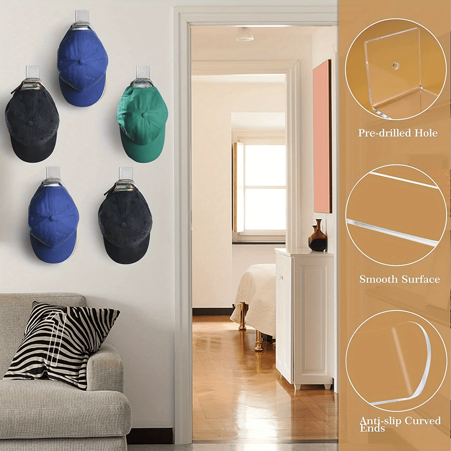 Wall Mounted Acrylic Hat Rack Hat Hook Holder - Temu Canada