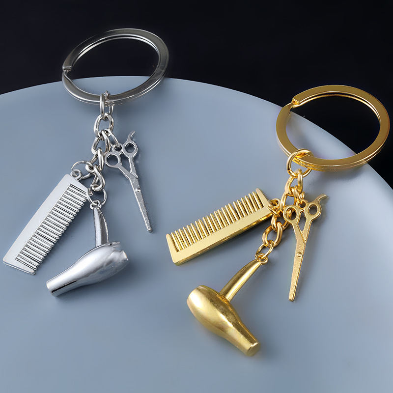 1 Piece Wash, Cut And Blow Alloy Keychain, Hairdressing Scissors, Hair  Dryer, Comb Pendant, Car Keychain Pendant
