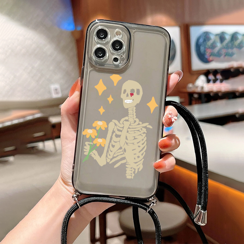 Phone Case With Lanyard Human Skeleton Graphic For Iphone 11 14 13