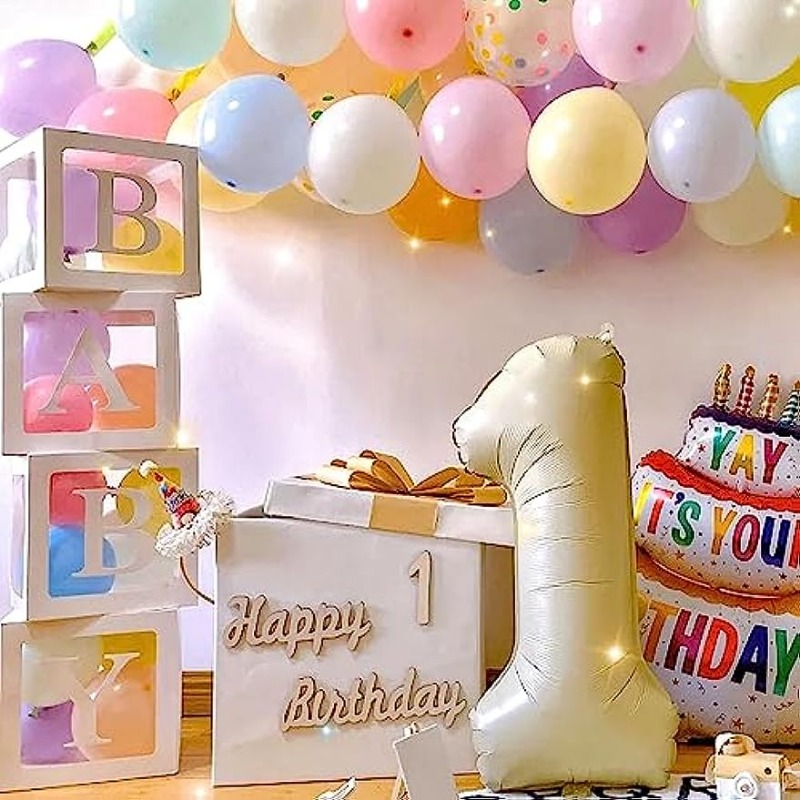 Cajas de bebé con letras para baby shower, decoraciones de baby shower con  4 cajas de globos para decoración de baby shower de revelación de género