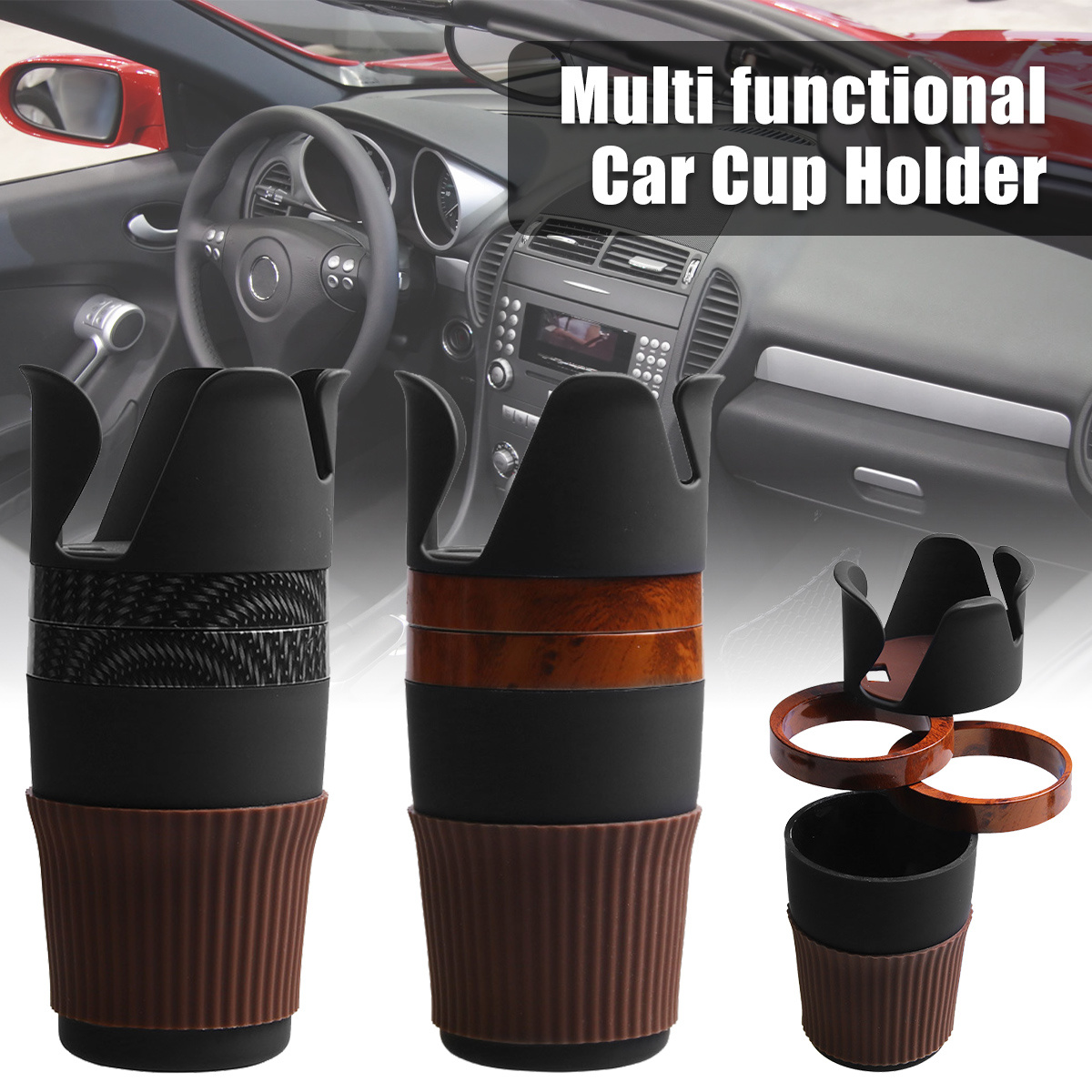 Vigor Car Cup Holder Expander With Tray 360°Rotating Table Adjustable Base