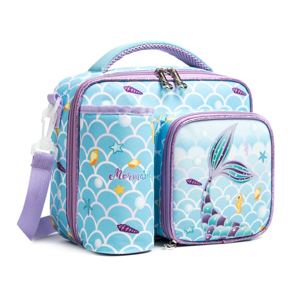 Kids Insulated Lunch Box For Girls Rainbow Bag With Water Bottle Holder