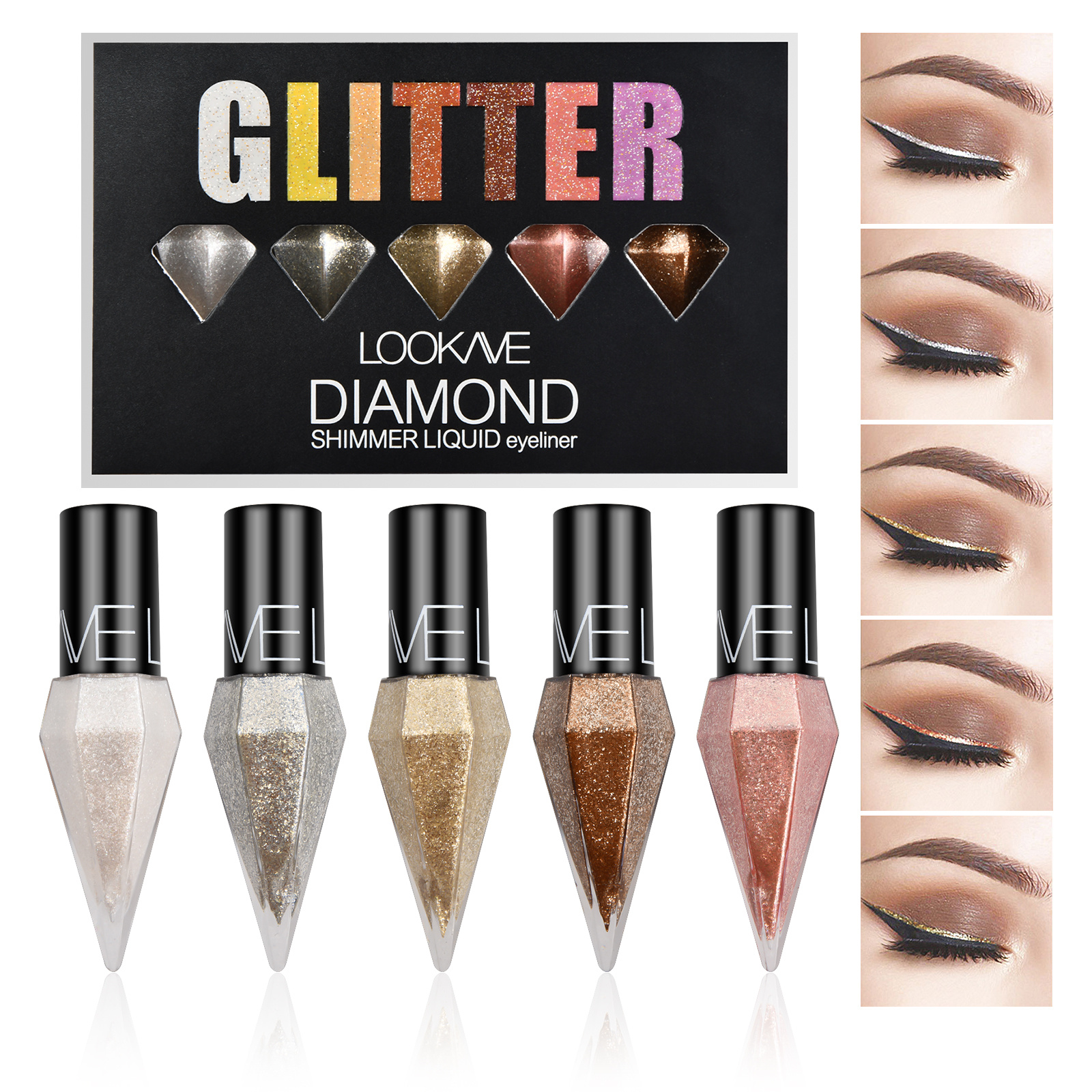 5 Glitter Eyeliner Liquid Set Sparkling Waterproof Metallic Shimmer