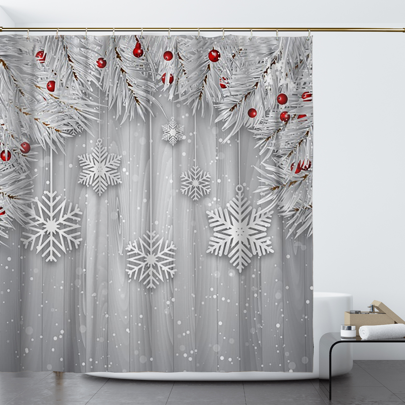 Let it snow Shower Curtain Winter White Silver Snowflake Christmas Bathroom  Set