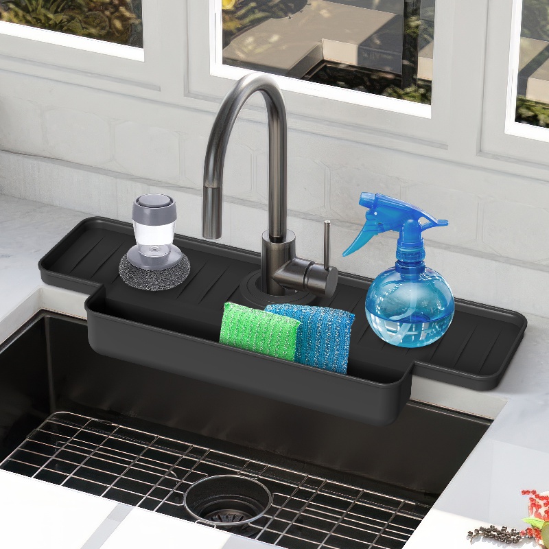 Adjustable Kitchen Sink Sponge Holder with Splash Guard