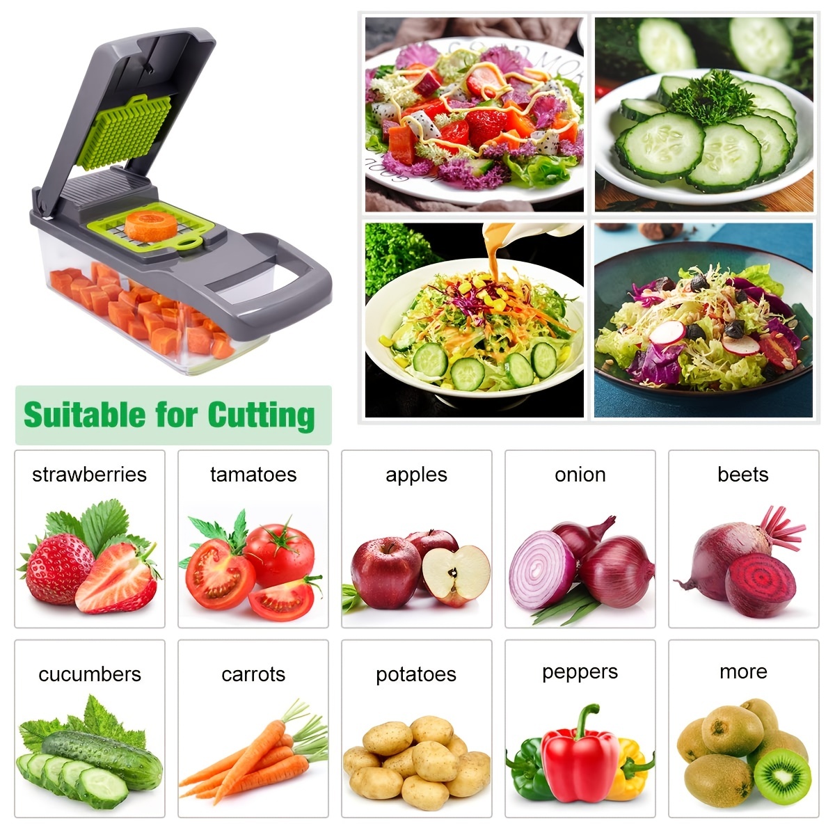 6-in-1 Multi Purpose Vegetable Slicer | Upgraded Vegetable Chopper Grater  Cutter Shredder with Handle | Stainless Steel Peeler for Potato, Garlic