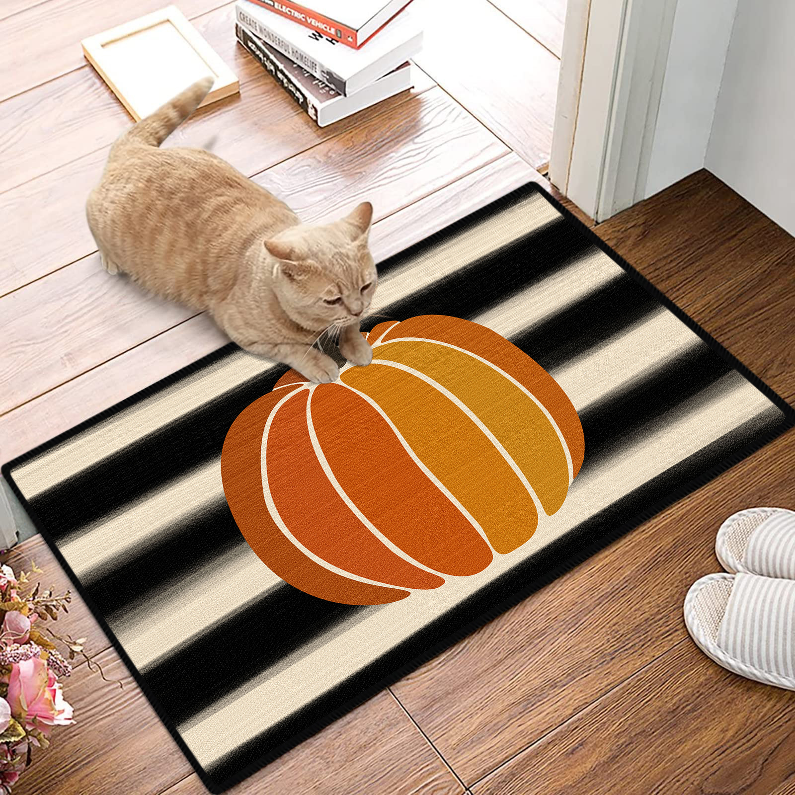 Hello Pumpkin Fall Thanksgiving Kitchen Mats, Autumn Pumpkin Stripe  Farmhouse Anti Fatigue Kitchen Carpet Anti-skid Washable Kitchen Dining  Room Floor Small Office/home Office Sink Laundry Room Decoration Carpet Mat  Thanksgiving Decor Farm