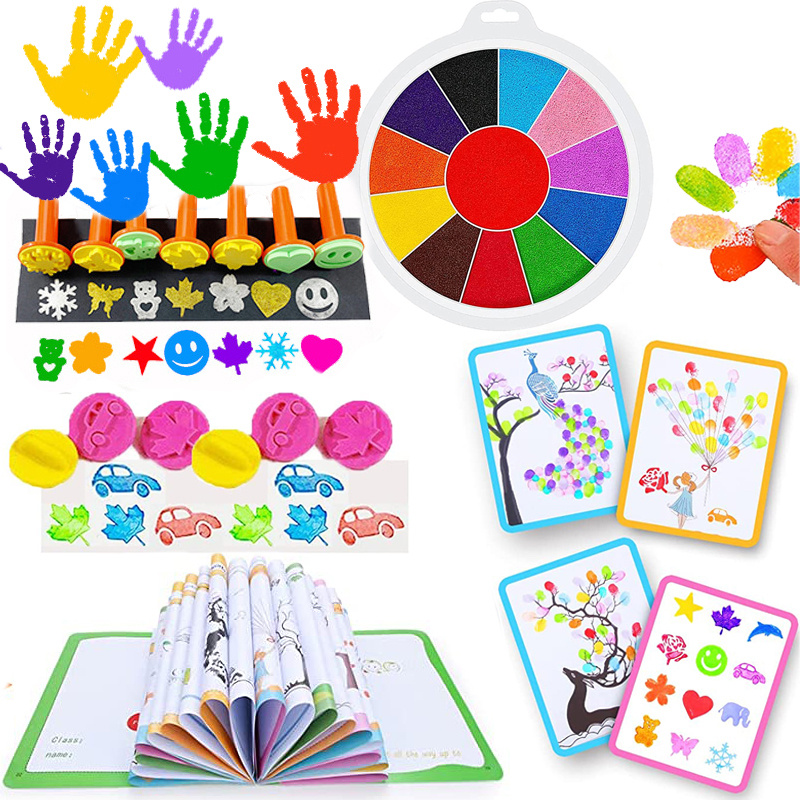 Divertido Kit Pintura Con Los Dedos, Pinturas Dedos Lavables Para Niños, 25  Colores, Almohadilla De Tinta Para Colorear Con Libro, Colorido Bricolaje