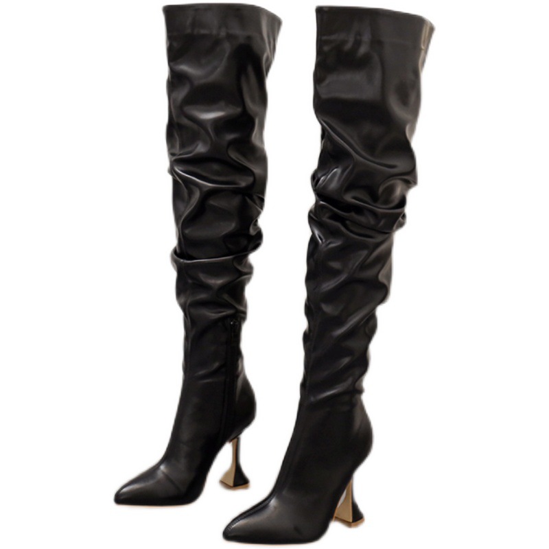 Black over the outlet knee flared heel boots