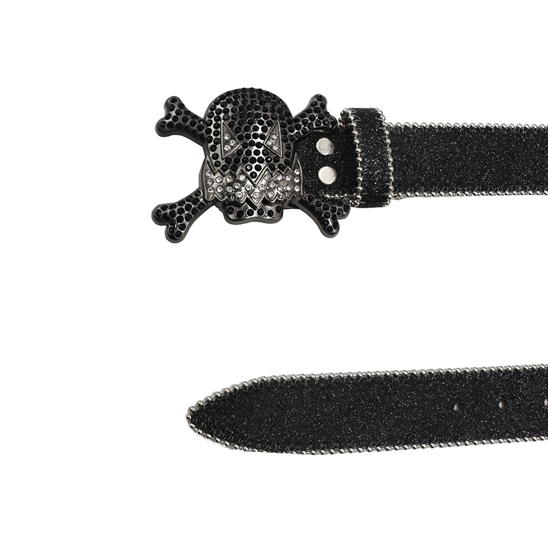 Western Rhinestone Belts Luxury Strap Diamond Skull Studded Belts for Men