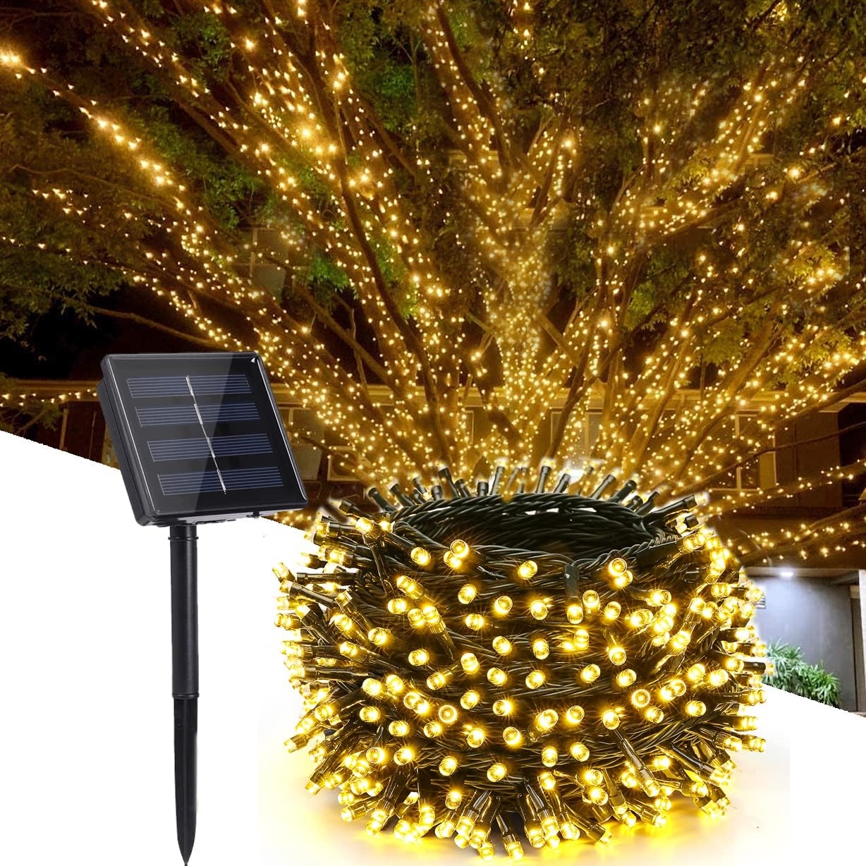Tira de luces solares para exteriores, 33 pies, 100 LED, tubo de alambre de  cobre, impermeable, para vacaciones, Navidad, patio, camino, decoración de