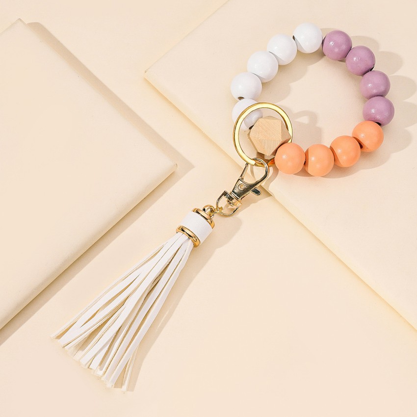 Keychain with Tassel Silicone Key Ring Bracelet Cute Boho Car Key Chain  Wristlet