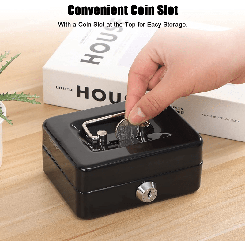 Caja de efectivo mediana con bandeja para dinero, caja de seguridad pequeña  con llave, cajón de efec Ofspeizc CZBG-HY85-4