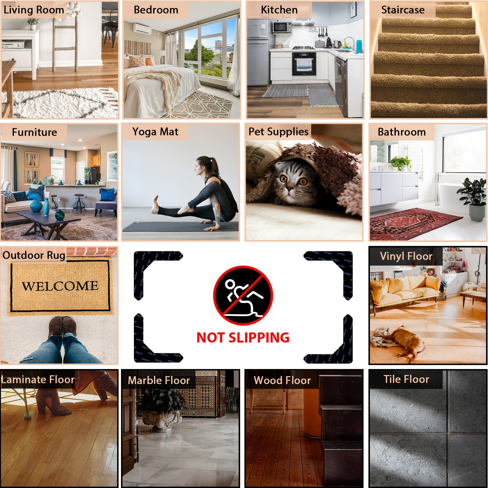 Secure Your Rugs With Non-slip Carpet Stickers - Perfect For Living Room,  Dining Room & Bathroom - (black) - Temu