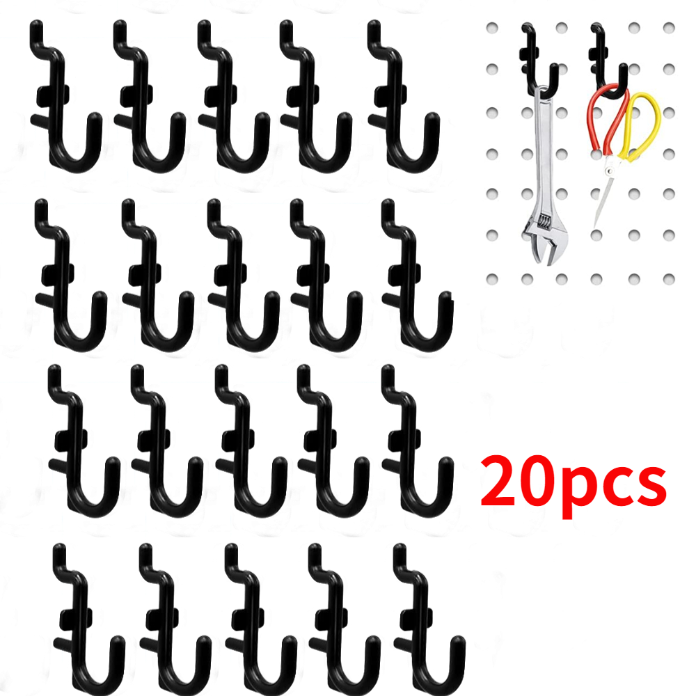 

20pcs J Shape Black Pegboard Hooks, Locking Peg Board Hooks, Black Peg Hook Accessories For Peg Boards Assortment Tool Organizer
