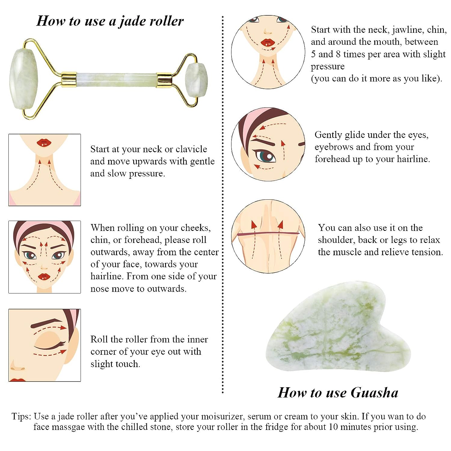 Jade Roller & Gua Sha Set for Skincare