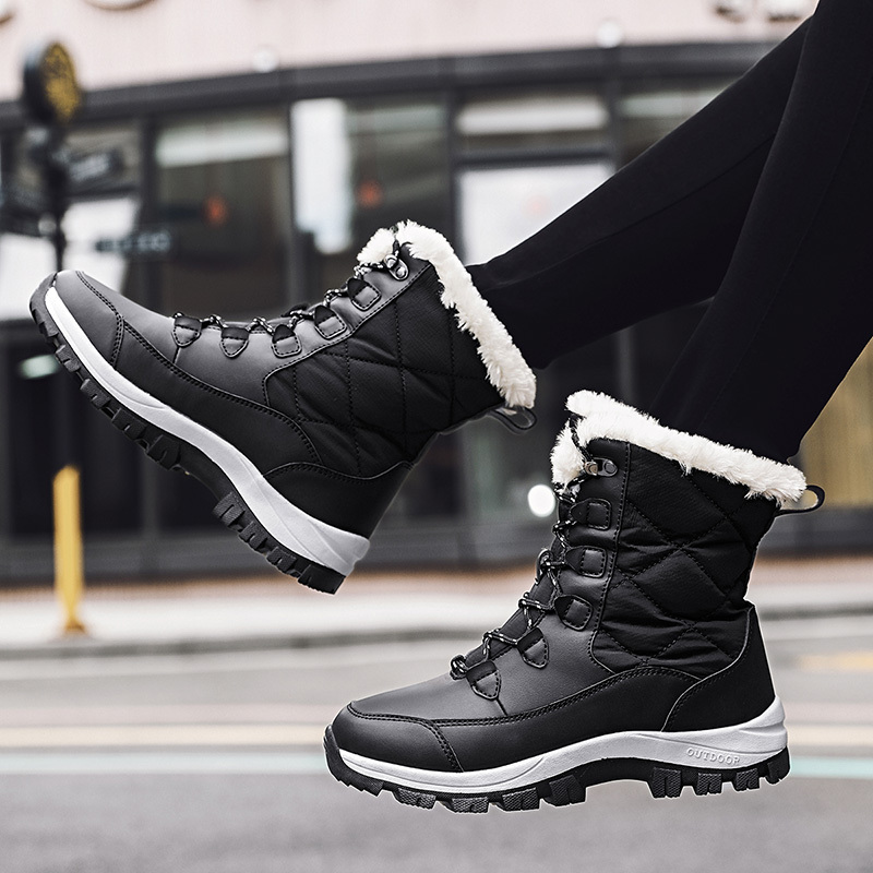 Botas De Nieve Cálidas De Fondo Grueso Antideslizante Cómodas Para Mujer,  Zapatos Para Caminar De Color Sólido Con Parte Superior Alta