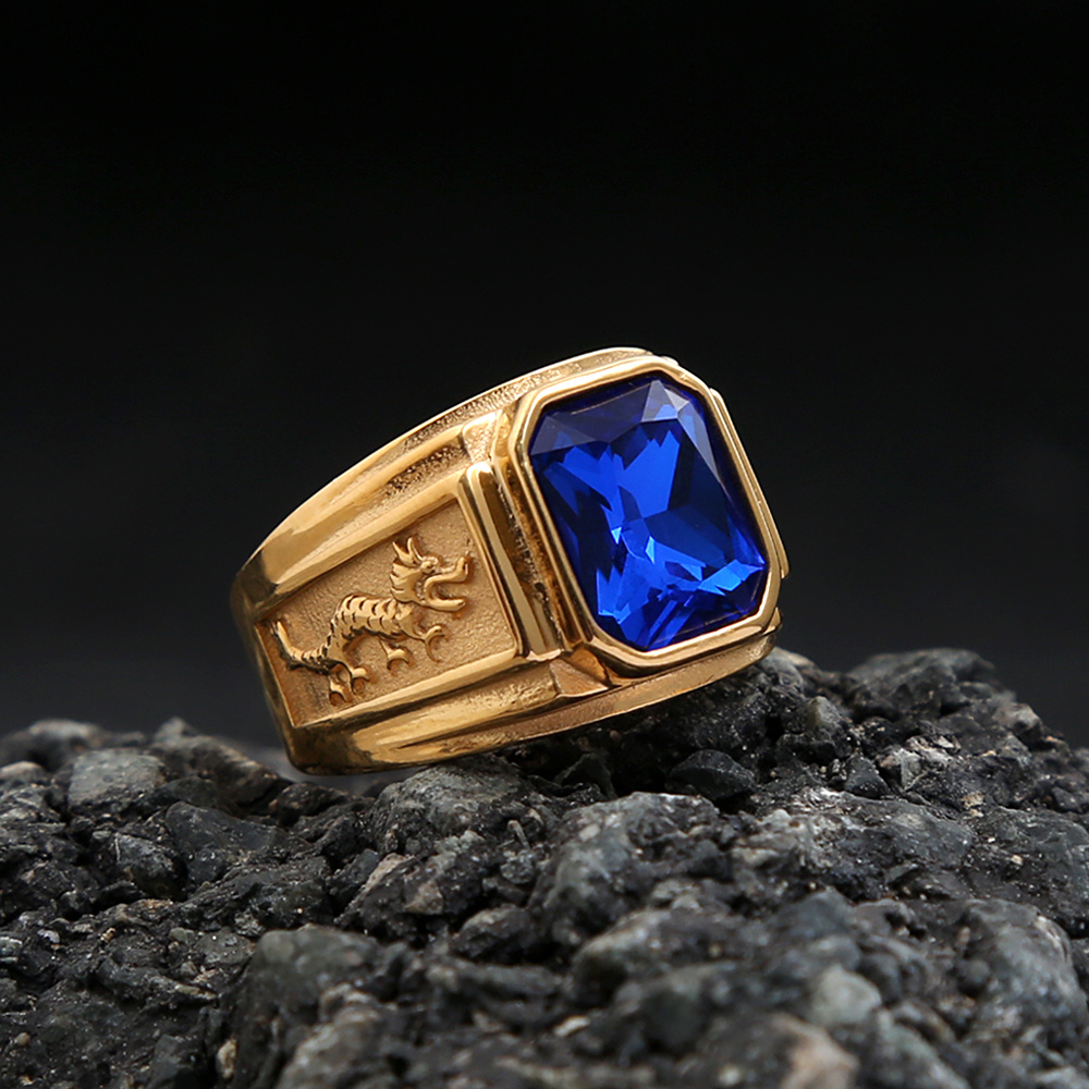 Blue stone gold ring clearance for men