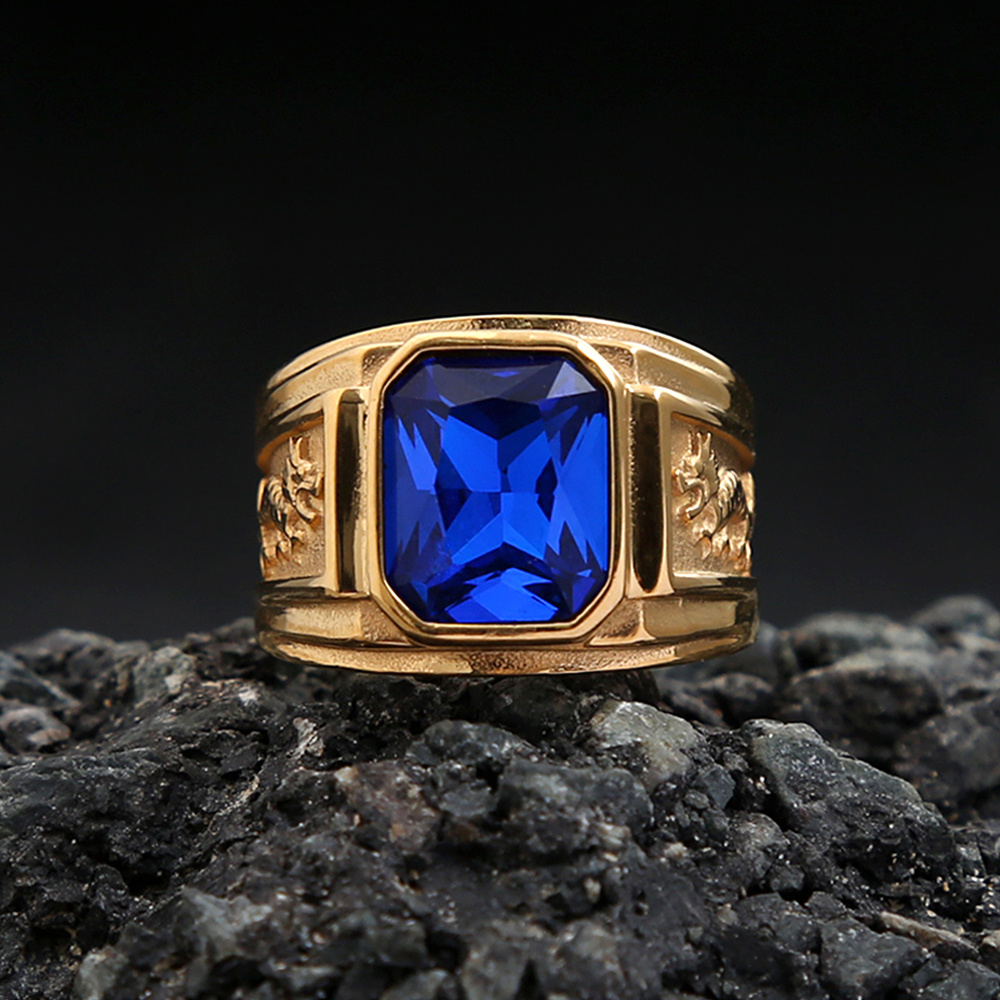 Blue stone gold ring for clearance men