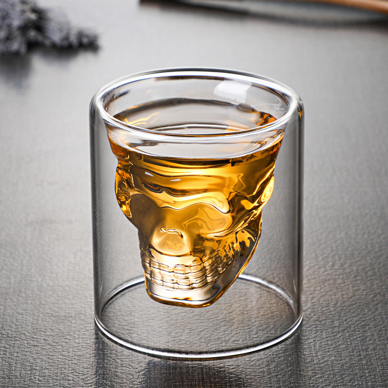 Double Wall Glass for Espresso Coffee Cup, Skull Skeleton Cup,Whisky, Bar  Wine Glasses, Transparent Vodka Shot, Drinkware - AliExpress