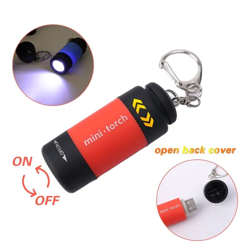 1pc mini keychain pocket torch usb rechargeable led light flashlight lamp waterproof keychain light pocket keyring torch details 4