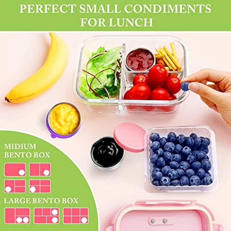 8pcs Salad Dressing Container To Go|1.7oz Small Stainless Steel Condiment  Containers Cups With Silicone Lids For Lunch Bento Box|round Storage Contain