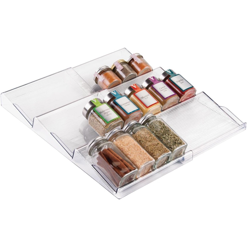 1pc Adjustable Spice Rack With 3 Layers Drawer Organizer, Plastic