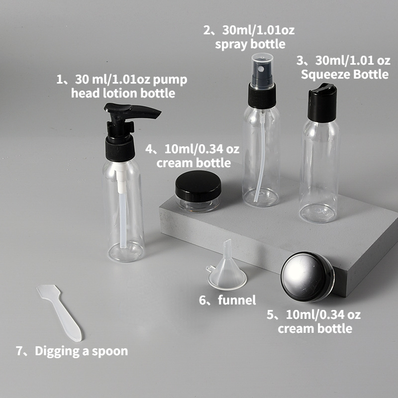 7pcs Travel Bottles Set Empty Lotion Shampoo Mini Face Cream Pot Transparent