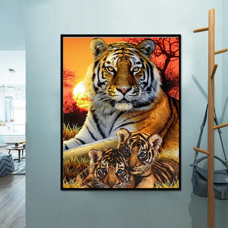 5D Diamond Painting Big Size Animal Tigers in Grass DIY Full Square/round  Diamond Embroidery Picture of Rhinestone Decor 