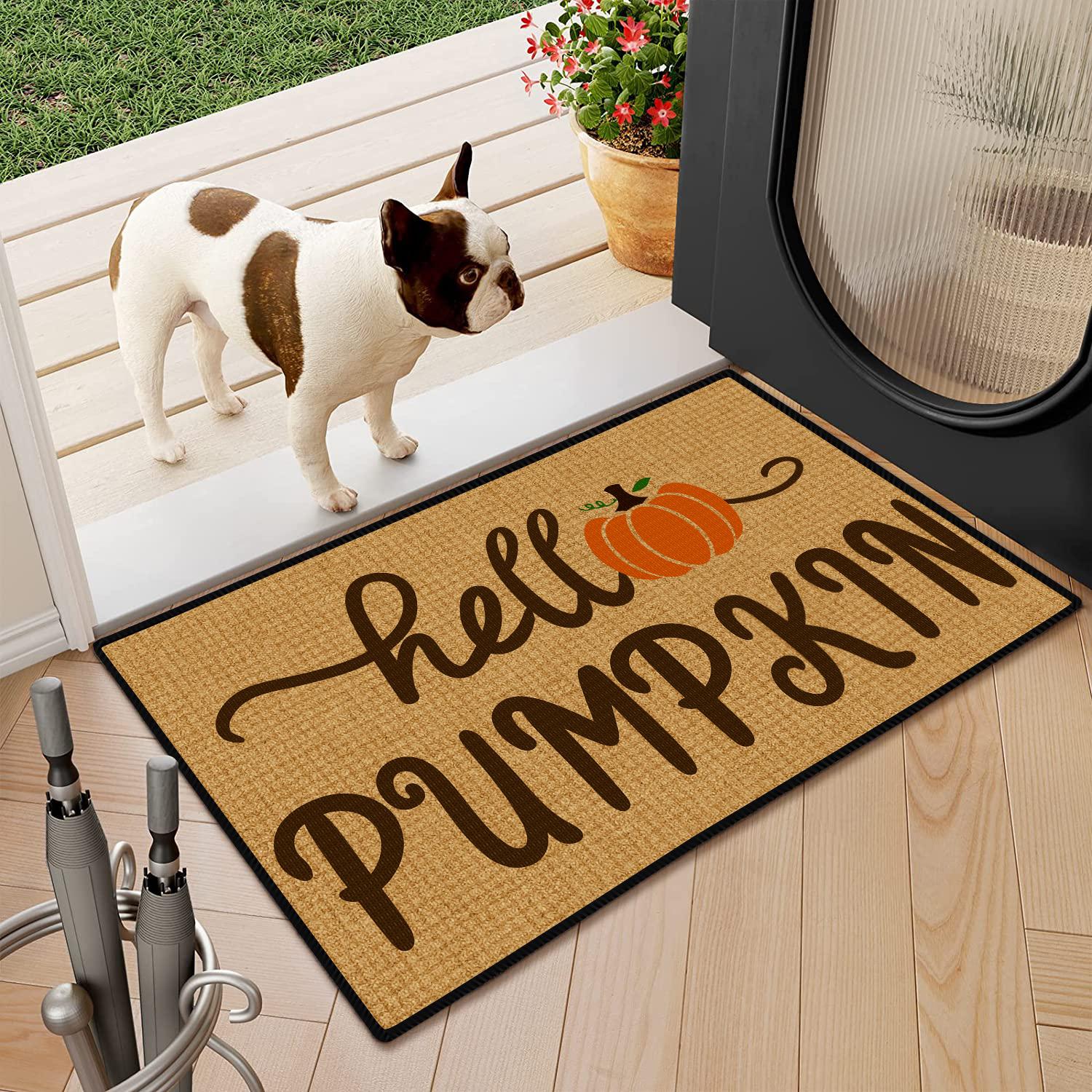 Pumpkin Garden Style Striped Doormat Classic Black White - Temu