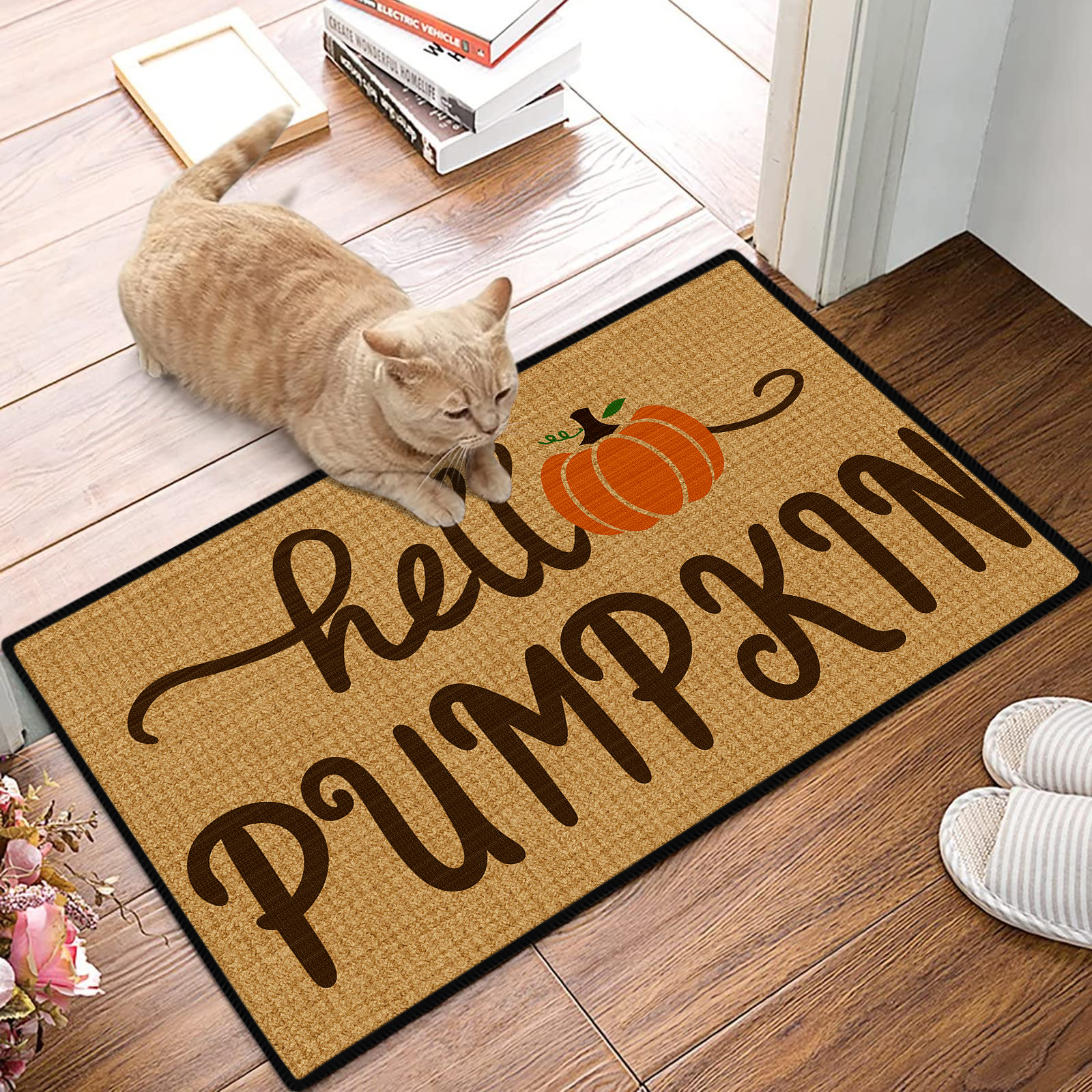 Hello Pumpkin Fall Thanksgiving Kitchen Mats, Autumn Pumpkin Stripe  Farmhouse Anti Fatigue Kitchen Carpet Anti-skid Washable Kitchen Dining  Room Floor Small Office/home Office Sink Laundry Room Decoration Carpet Mat  Thanksgiving Decor Farm