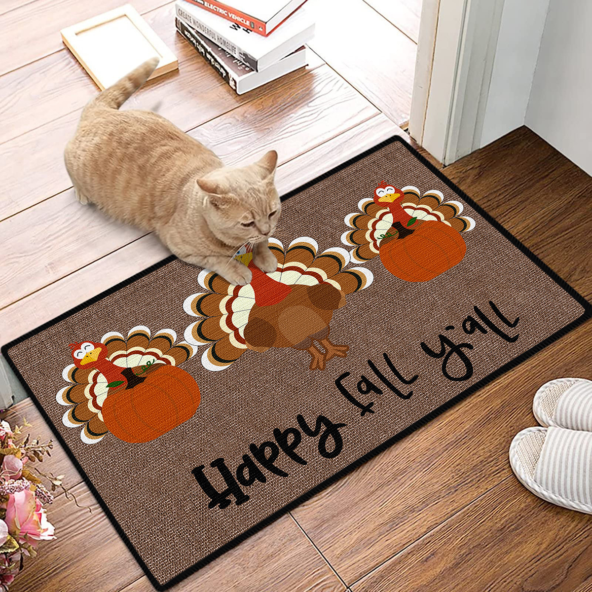 happy Fall Y'all Cute Turkey Door Mat, Indoor Mat, Creative
