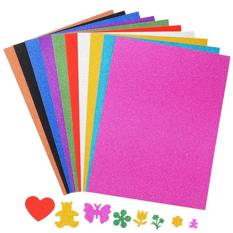 10Pcs A4 Glitter Bright Sponge Foam Paper Kindergarten Craft