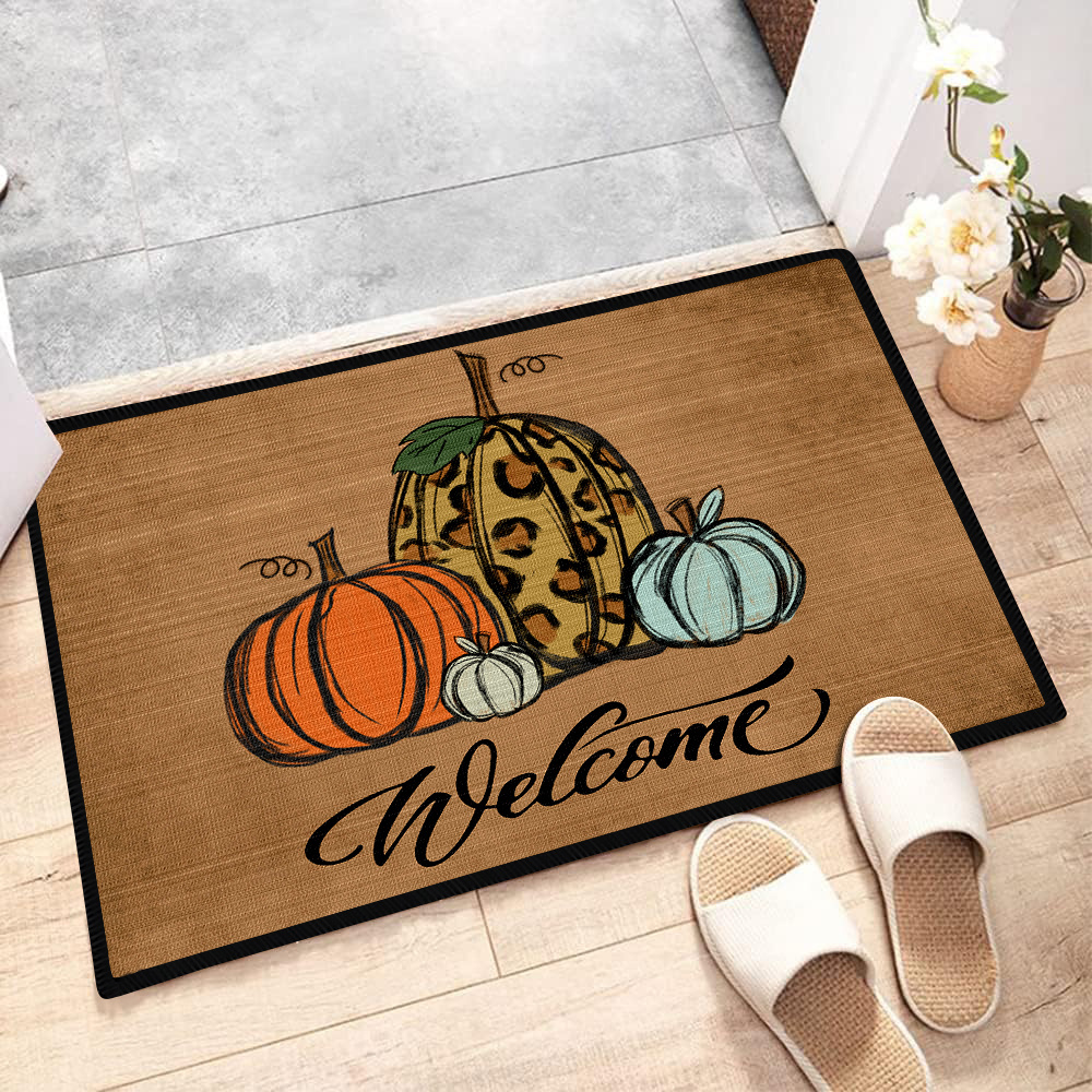 Watercolor Pumpkin Decorative Door Mat, Family Seasonal Autumn