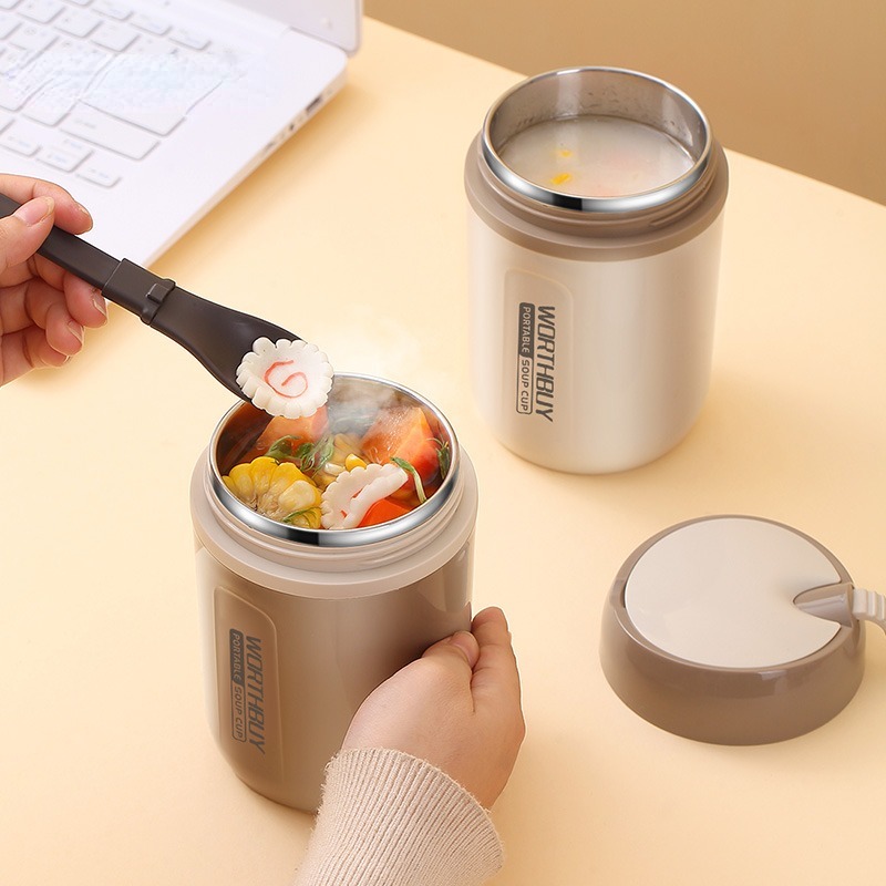 800ml Insulated Cup w/ Spoon & Storage Bag - Outdoor Travel Camping
